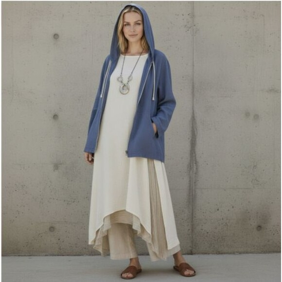 FLAX Jackets & Blazers - FLAX Lithuanian Linen Hoodie Jacket Wmn M Periwinkle Full Zip Lagenlook BOHO NWT